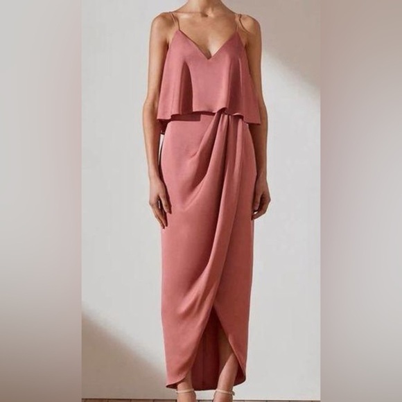 Shona Joy Rose Pink Luxe Frill Tulip Hem Maxi Dress Sz 2 - Picture 1 of 10